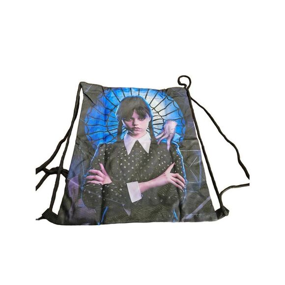 Wednesday Adams Family Hand Cinch Drawstring Gym Bag Extra Zippered Pouch NEW - Picture 1 of 9
